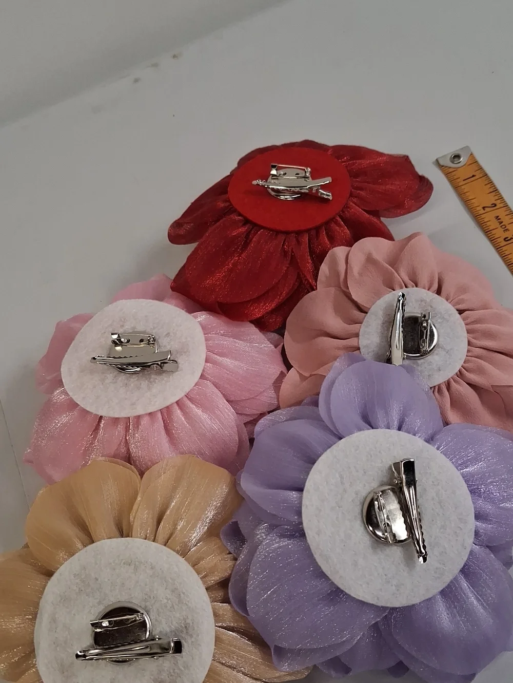 5 Fabric Flower Brooch/Hair Clip - Purple, Pink, Red, Blush, Gold
